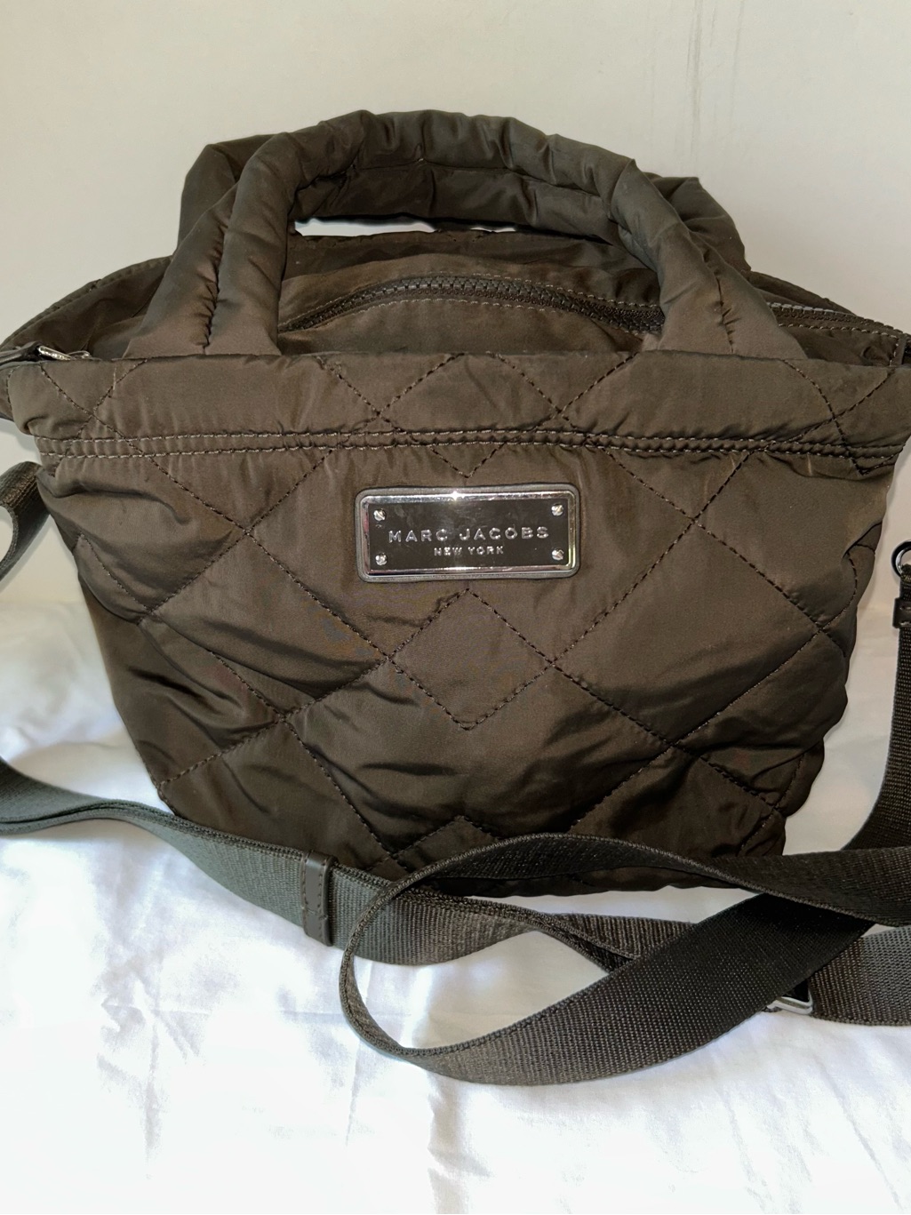 Marc Jacobs Quilted Nylon Mini Tote 2way Crossbody Handbag Olive Drab Green